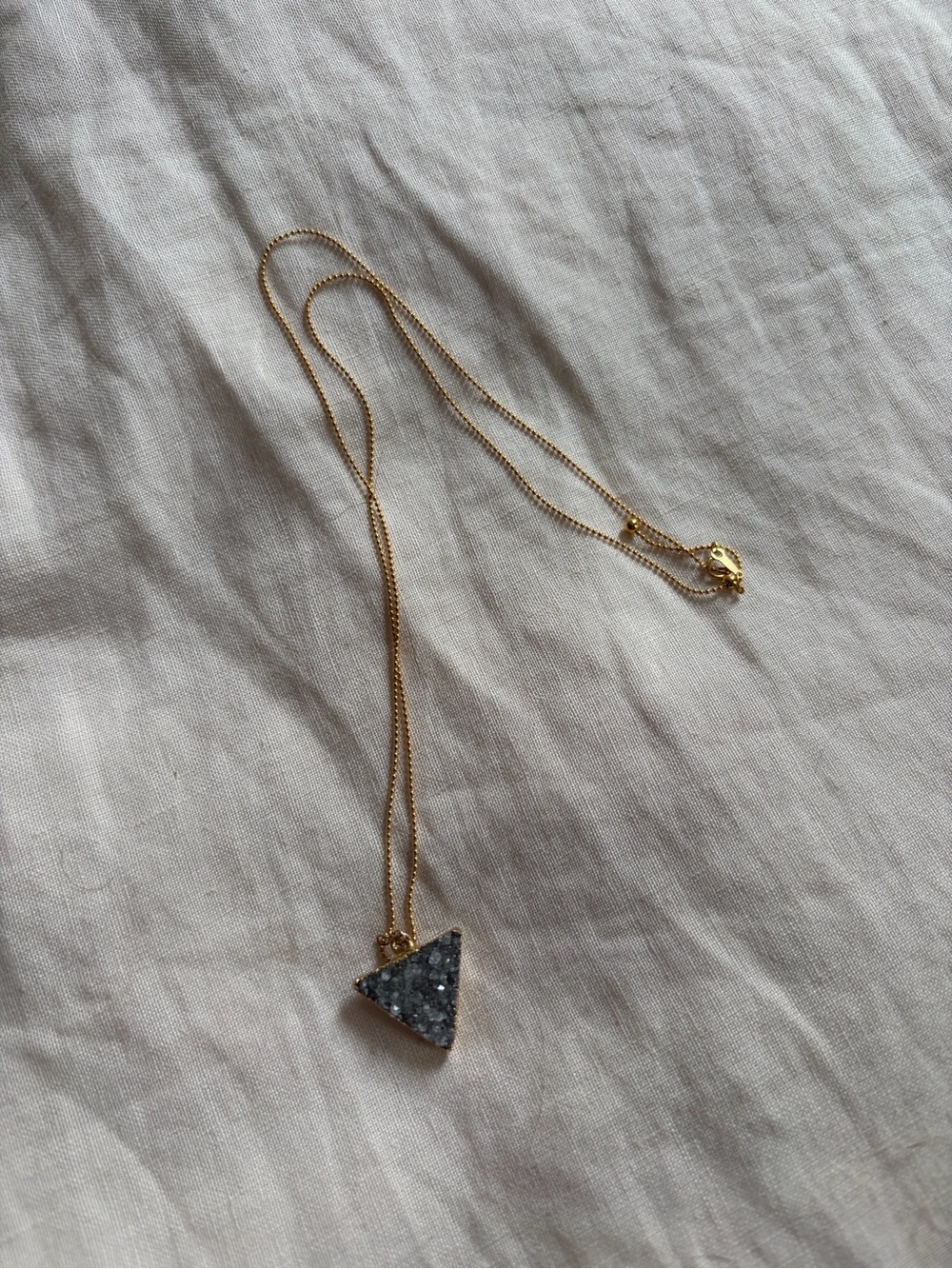 Gold Necklace with Gray Druzy Triangle Pendant